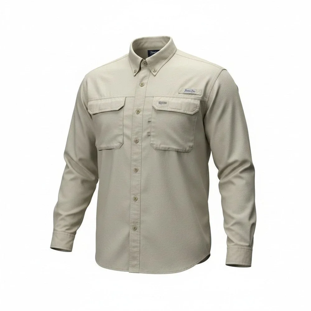 Bimini Bay Outfitters Men's 3XL Fishing Shirt Tan Khaki Long Sleeve Vented Trail